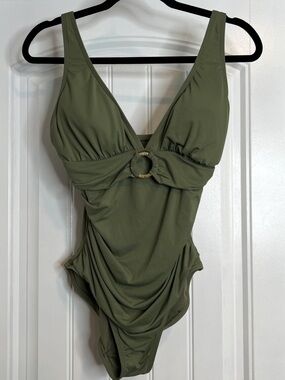 MICHAEL Michael Kors Ladies Olive Green One-Piece Ring Detail Swimsuit. Size 10.